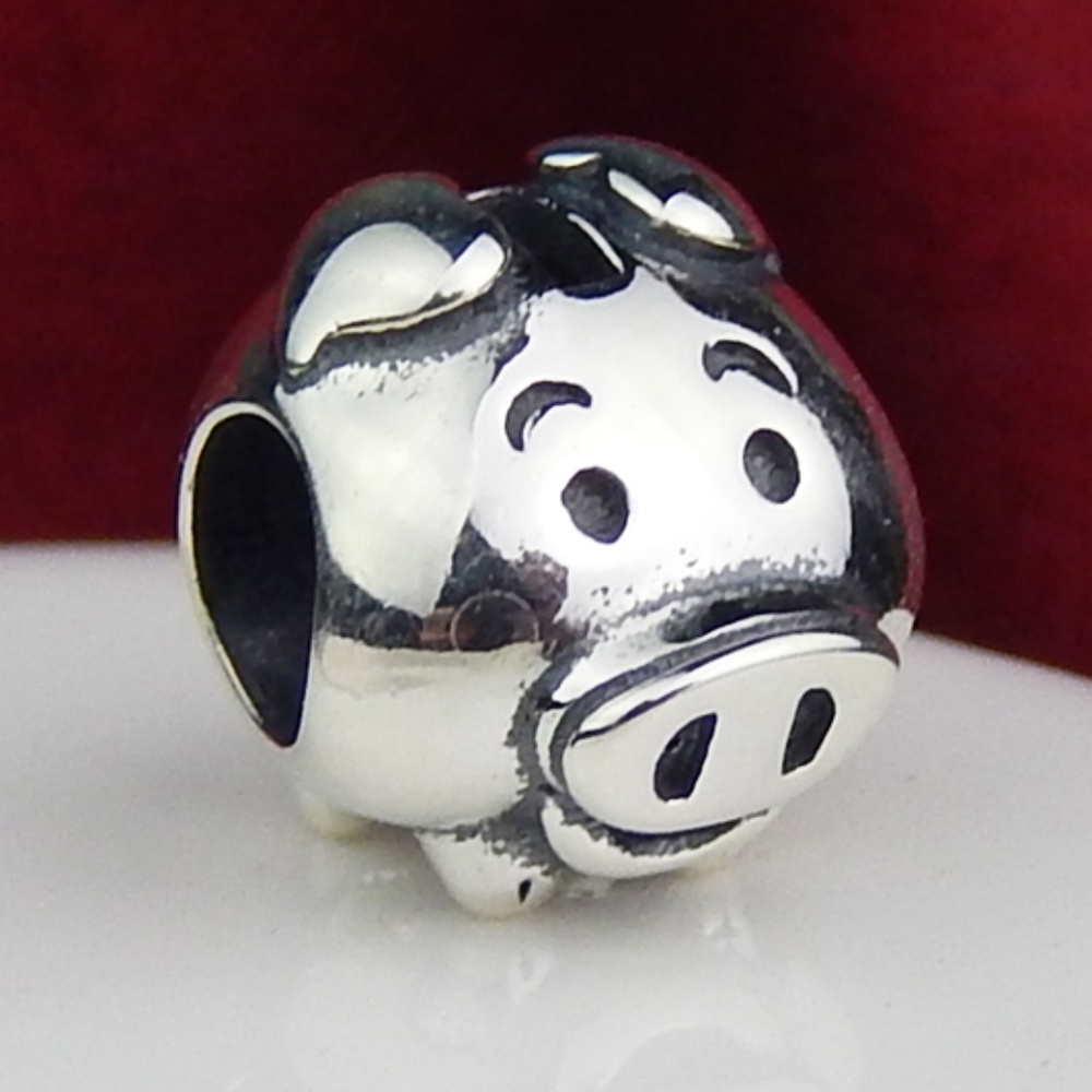 100% 925 Sterling Silver Piggy Bank Pig Charm